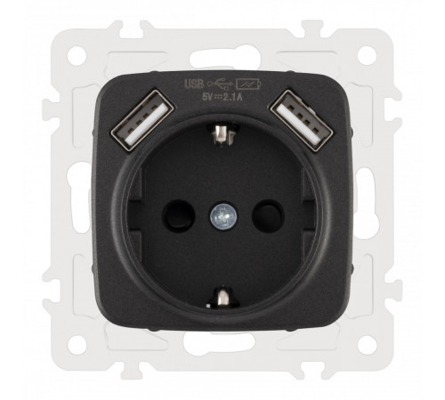 Розетка с заземлением, шторками + 2 USB Arte Milano 205.47-1.black Розетка с заземлением, шторками + 2 USB Arte Milano 205.47-1.black