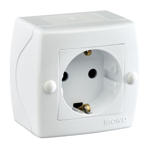 Розетка на 1 пост с заземлением Mono Electric Octans IP20 16А 250В белый 104-010107-117