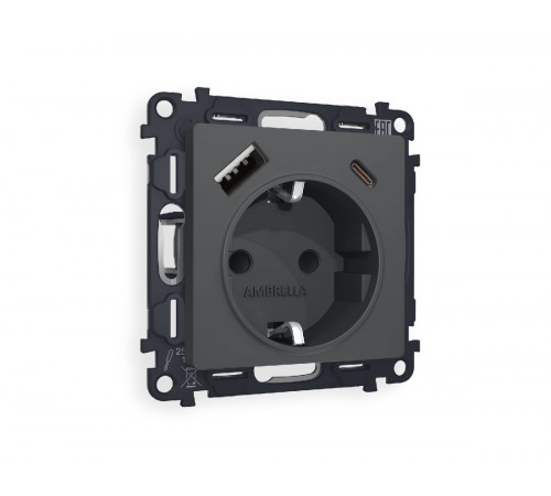 Комплект механизма розетки 2USB A+C 20W (быстрая зарядка) с/з Ambrella Volt Alfa MA910010