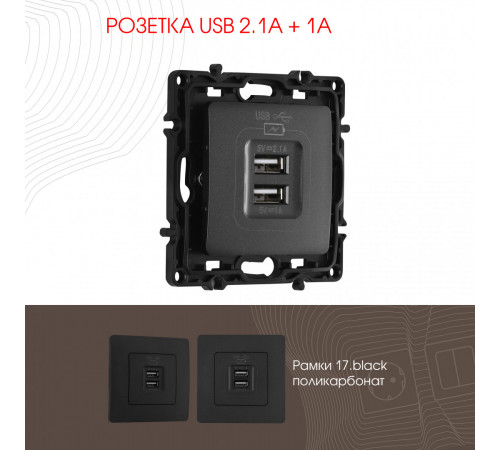 Розетка USB 2.1А+1А Arte Milano 217.46-1.black Розетка USB 2.1А+1А Arte Milano 217.46-1.black
