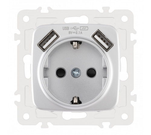 Розетка с заземлением, шторками + 2 USB Arte Milano 205.47-1.silver Розетка с заземлением, шторками + 2 USB Arte Milano 205.47-1.silver