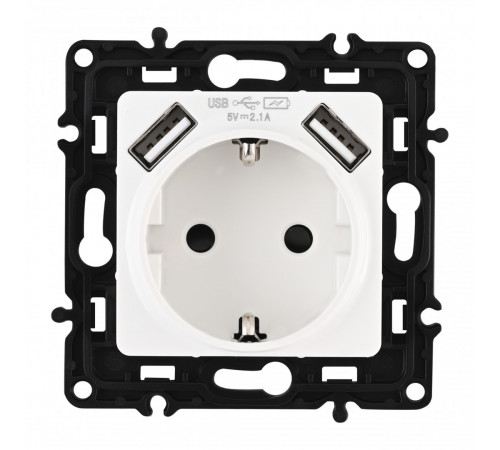 Розетка с заземлением, шторками + 2 USB Arte Milano 217.47-1.white Розетка с заземлением, шторками + 2 USB Arte Milano 217.47-1.white