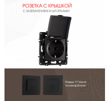Розетка с заземлением, шторками и защитной крышкой Arte Milano 217.41-1.black