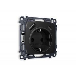 Комплект механизма розетки 2USB A+C 20W (быстрая зарядка) с/з Ambrella Volt Omega MO810010