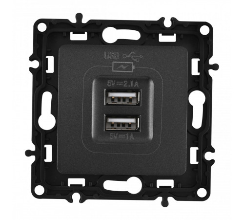 Розетка USB 2.1А+1А Arte Milano 217.46-1.black Розетка USB 2.1А+1А Arte Milano 217.46-1.black