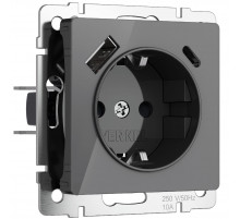 Розетка с заземлением, шторками и USB тип A+C Werkel 4690389197536 W1171744 a064093