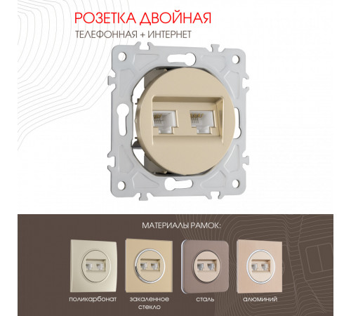 Розетка телефонная RJ11 + компьютерная RJ45 Arte Milano 202.44-1.shampan Розетка телефонная RJ11 + компьютерная RJ45 Arte Milano 202.44-1.shampan