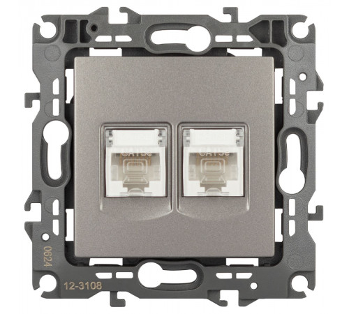 Розетка компьютерная двойная RJ45 Эра 12-3108-16 Б0065665 Розетка компьютерная двойная RJ45 Эра 12-3108-16 Б0065665