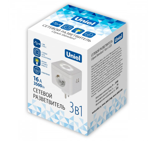 Разветвитель сетевой с выключателем Uniel S-GES2-16SBUC WHITE UL-00011245 Разветвитель сетевой с выключателем Uniel S-GES2-16SBUC WHITE UL-00011245