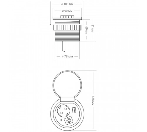 Блок розеток 51 (1 секция и 2 USB) Mebax 00-00000827 Блок розеток 51 (1 секция и 2 USB) Mebax 00-00000827