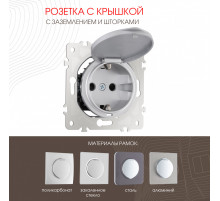 Розетка с заземлением, шторками и защитной крышкой Arte Milano 202.41-1.silver
