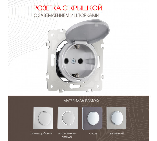 Розетка с заземлением, шторками и защитной крышкой Arte Milano 202.41-1.silver Розетка с заземлением, шторками и защитной крышкой Arte Milano 202.41-1.silver
