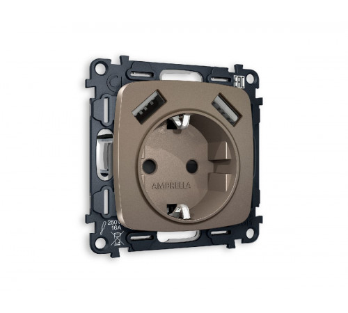 Комплект механизма розетки 2USB A+A 18W (быстрая зарядка) с/з Ambrella Volt Omega MO639010 Комплект механизма розетки 2USB A+A 18W (быстрая зарядка) с/з Ambrella Volt Omega MO639010