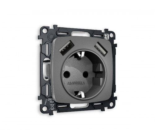 Комплект механизма розетки 2USB A+A 18W (быстрая зарядка) с/з Ambrella Volt Omega MO659010 Комплект механизма розетки 2USB A+A 18W (быстрая зарядка) с/з Ambrella Volt Omega MO659010