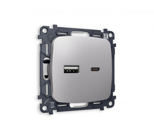 Комплект механизма розетки 2USB A+C 20W 3000mA (быстрая зарядка) Ambrella Volt Omega MO511010 Комплект механизма розетки 2USB A+C 20W 3000mA (быстрая зарядка) Ambrella Volt Omega MO511010