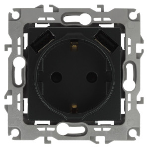 Розетка 2P+E со шторками и 2xUSB Эра 14-4109-05 Б0047871