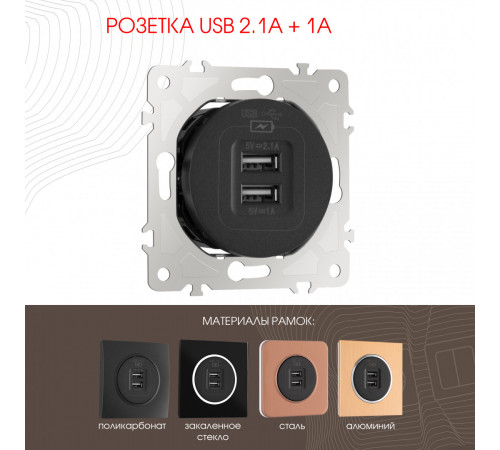 Розетка USB 2.1А+1А Arte Milano 202.46-1.black Розетка USB 2.1А+1А Arte Milano 202.46-1.black