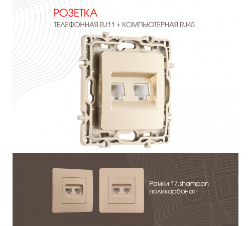 Розетка телефонная RJ11 + компьютерная RJ45 Arte Milano 217.44-1.shampan Розетка телефонная RJ11 + компьютерная RJ45 Arte Milano 217.44-1.shampan