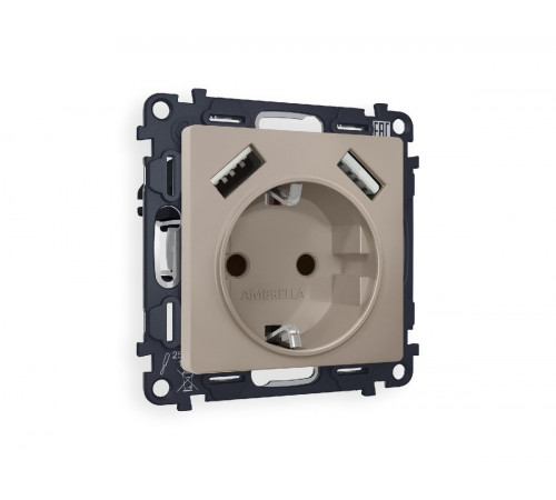 Комплект механизма розетки 2USB A+A 18W (быстрая зарядка) с/з Ambrella Volt Alfa MA369010 Комплект механизма розетки 2USB A+A 18W (быстрая зарядка) с/з Ambrella Volt Alfa MA369010