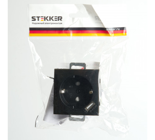 Розетка 1-местная с/з с защитной шторкой и USB Stekker Эрна PST16-9111-03 49155