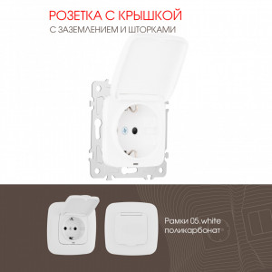 Розетка с заземлением, шторками и защитной крышкой Arte Milano 205.41-1.white