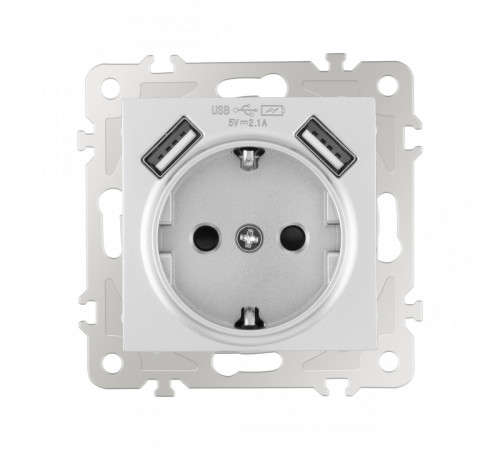 Розетка с заземлением, шторками + 2 USB Arte Milano 206.47-1.silver Розетка с заземлением, шторками + 2 USB Arte Milano 206.47-1.silver