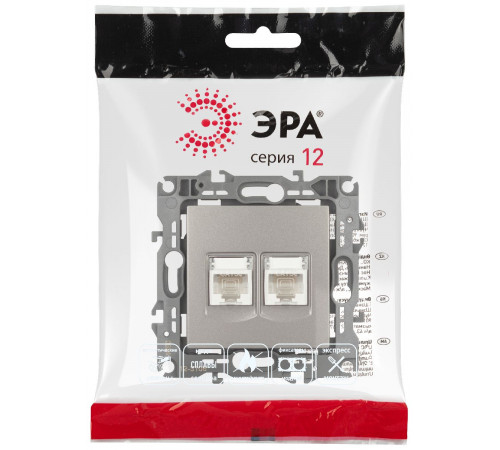 Розетка компьютерная двойная RJ45 Эра 12-3108-16 Б0065665 Розетка компьютерная двойная RJ45 Эра 12-3108-16 Б0065665