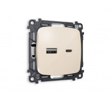 Комплект механизма розетки 2USB A+C 20W (быстрая зарядка) Ambrella Volt Omega MO311010