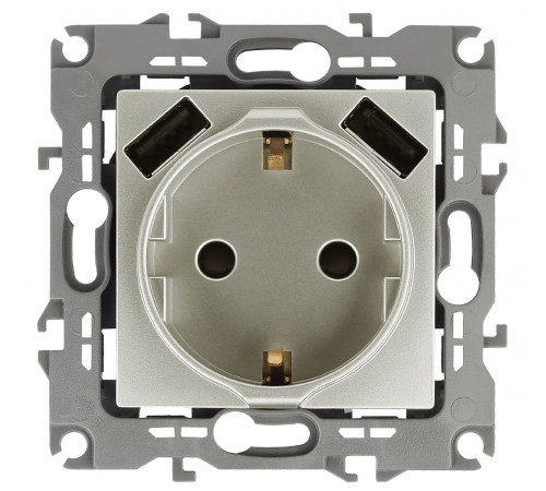 Розетка 2P+E со шторками и 2xUSB Эра 12-4109-15 Б0047849