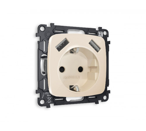 Комплект механизма розетки 2USB A+A 18W (быстрая зарядка) с/з Ambrella Volt Omega MO309010 Комплект механизма розетки 2USB A+A 18W (быстрая зарядка) с/з Ambrella Volt Omega MO309010