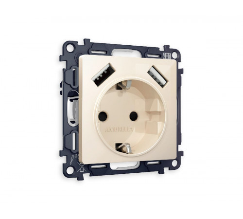 Комплект механизма розетки 2USB A+A 18W (быстрая зарядка) с/з Ambrella Volt Alfa MA309010 Комплект механизма розетки 2USB A+A 18W (быстрая зарядка) с/з Ambrella Volt Alfa MA309010