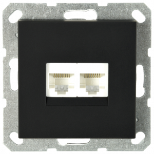 Интернет розетка Jasmart двойная разъем RJ45х2 с накладкой черный матовый (soft touch) G6106PB