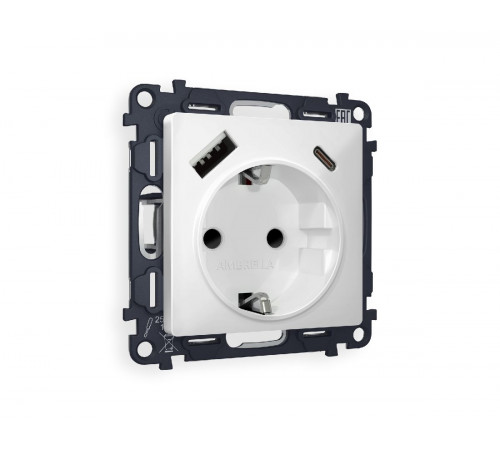 Комплект механизма розетки 2USB A+C 20W (быстрая зарядка) с/з Ambrella Volt Alfa MA130010 Комплект механизма розетки 2USB A+C 20W (быстрая зарядка) с/з Ambrella Volt Alfa MA130010