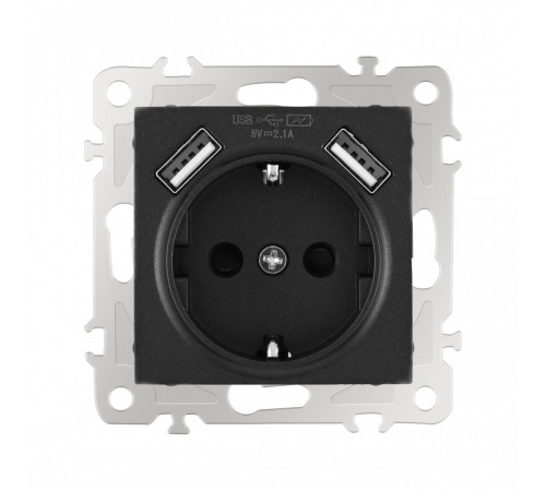 Розетка с заземлением, шторками + 2 USB Arte Milano 206.47-1.black Розетка с заземлением, шторками + 2 USB Arte Milano 206.47-1.black