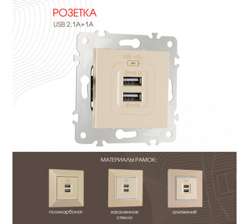 Розетка USB 2.1А+1А Arte Milano 203.46-1.shampan Розетка USB 2.1А+1А Arte Milano 203.46-1.shampan