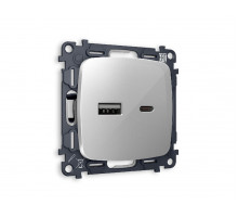 Комплект механизма розетки 2USB A+C 20W (быстрая зарядка) Ambrella Volt Omega MO411010