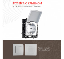 Розетка с заземлением, шторками и защитной крышкой Arte Milano 217.41-1.silver