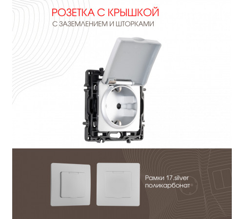 Розетка с заземлением, шторками и защитной крышкой Arte Milano 217.41-1.silver Розетка с заземлением, шторками и защитной крышкой Arte Milano 217.41-1.silver