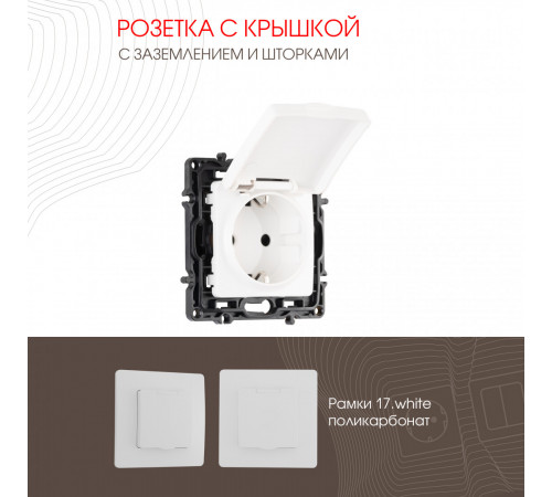 Розетка с заземлением, шторками и защитной крышкой Arte Milano 217.41-1.white Розетка с заземлением, шторками и защитной крышкой Arte Milano 217.41-1.white