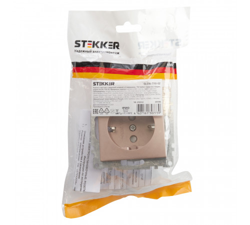 Розетка 1-местная с/з с защитной шторкой Stekker Катрин 39596 Розетка 1-местная с/з с защитной шторкой Stekker Катрин 39596