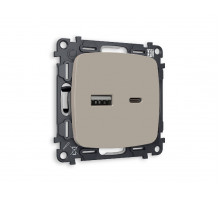Комплект механизма розетки 2USB A+C 20W (быстрая зарядка) Ambrella Volt Omega MO371010