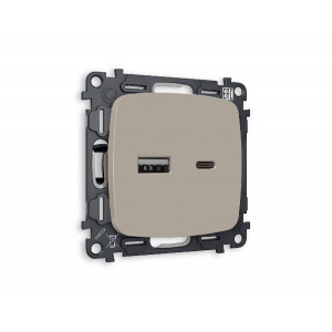 Комплект механизма розетки 2USB A+C 20W (быстрая зарядка) Ambrella Volt Omega MO371010