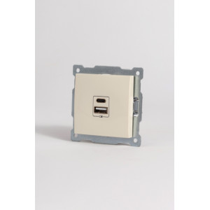 Розетка с двумя разъемами USB + Tupe C+A ELBI Zena Vega 609-010300-335