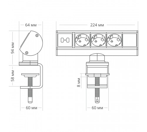 Блок розеток 102 (3 секции и 2 USB) Mebax 00-00001175 Блок розеток 102 (3 секции и 2 USB) Mebax 00-00001175