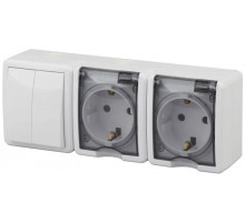 Блок розетки-выключатель двухклавишный ЭРА Эксперт IP54 16A 250V 11-7404-01 Б0027675
