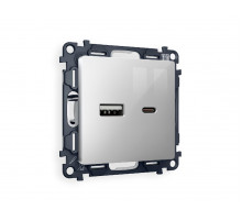 Комплект механизма розетки 2USB A+C 20W (быстрая зарядка) Ambrella Volt Alfa MA411010
