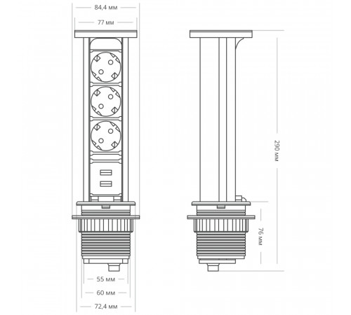 Блок розеток 105W (3 секции и 2 USB) Mebax 00-00001162 Блок розеток 105W (3 секции и 2 USB) Mebax 00-00001162