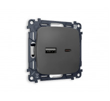 Комплект механизма розетки 2USB A+C 20W (быстрая зарядка) Ambrella Volt Omega MO911010