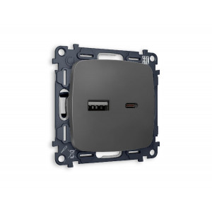 Комплект механизма розетки 2USB A+C 20W (быстрая зарядка) Ambrella Volt Omega MO911010