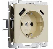 Розетка с заземлением, шторками и USB тип A+C Werkel 4690389197833 W1171743 a064131